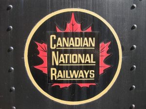 Canadian National Railways logo on metallic plaque