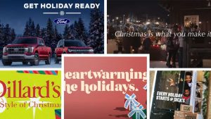 Collage of various brands' Christmas-themed marketing taglines