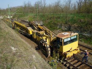 Railroad track grading machine from Harsco